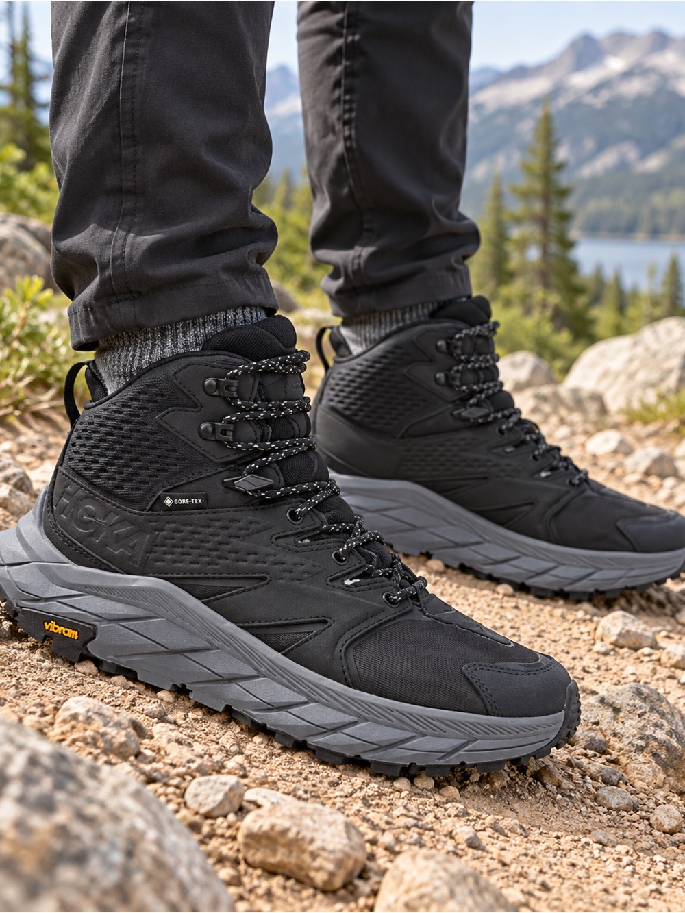 NEW Hoka One One Anacapa Mid Gore-Tex GTX Black Hiking Shoes - Black/Grey